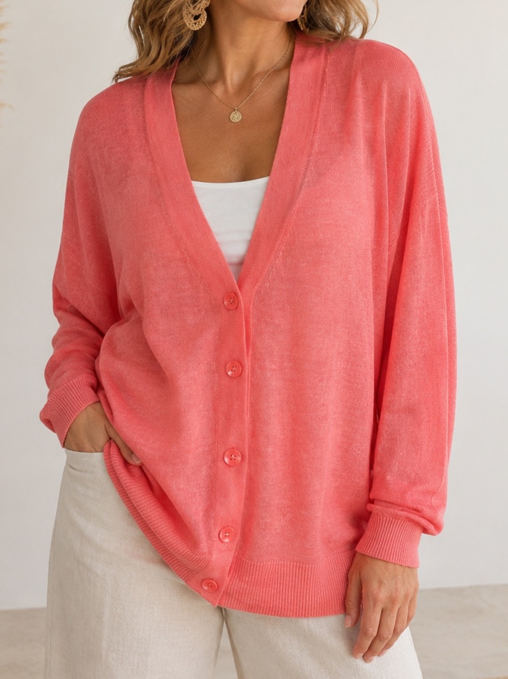 Talbots Linen Girlfriend Cardigan coral new large